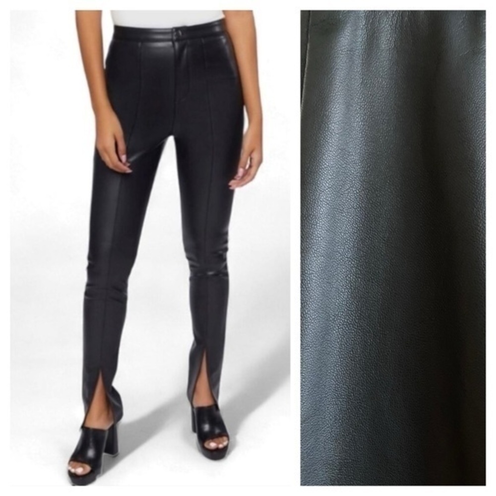 Jason Wu Black Vegan Faux Leather Split Hem Pants Small